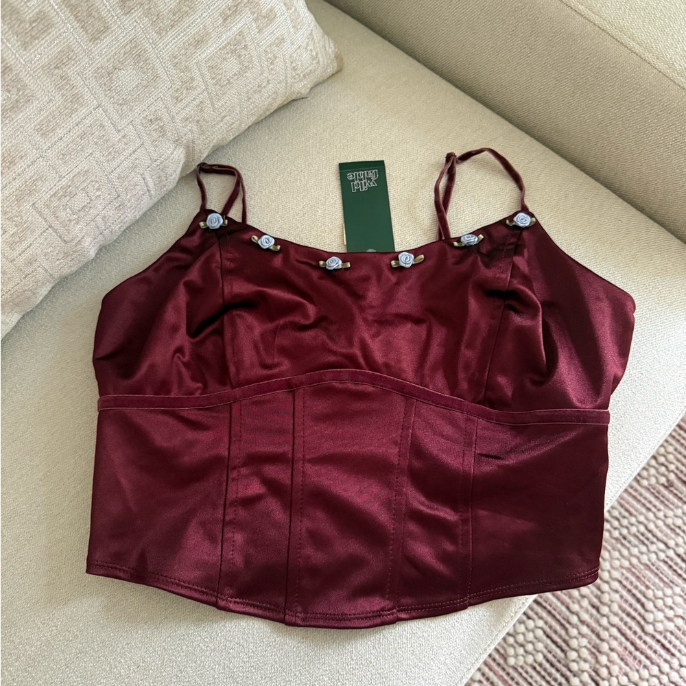 Burgundy Satin Corset Top